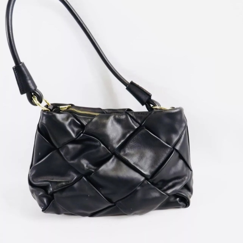 Valentina Fiore Italian Black Leather Taupe Woven Bag Perfect Condition. - Picture 2 of 15